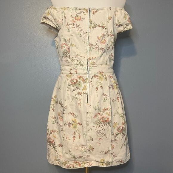 Rebecca Taylor La Vie Large Dress Denim Floral Off the Shoulder Cream Button - Picture 9 of 9